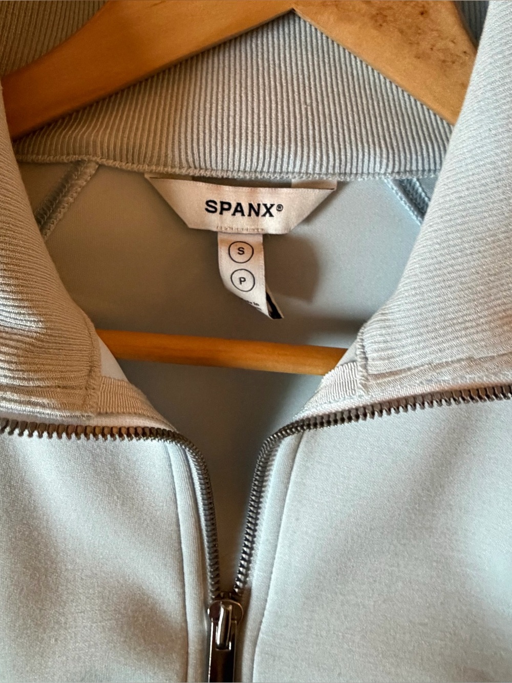 SPANX Women's Pale Gray Zip-Front Bomber Jacket